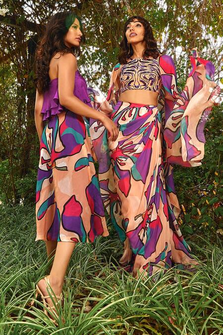 Buy_Babita Malkani_Purple Silk Sequins, Beads Halter Neck Embroidered Layered Crop Top _Online_at_Aza_Fashions