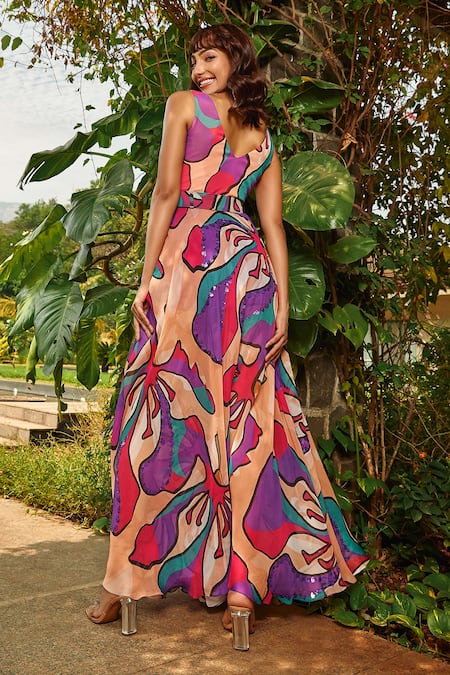 Babita Malkani Floral Print Maxi Dress With Belt 