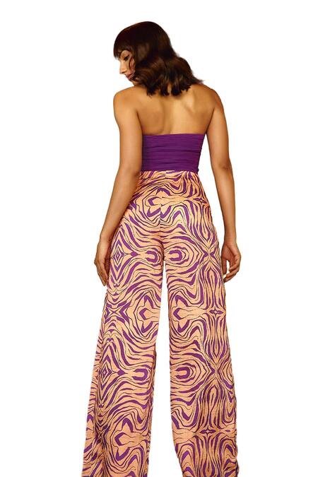 Buy Babita Malkani Purple Silk, Georgette Sequins Halter Neck Abstract Print Sleeveless Jumpsuit Buy_Babita Malkani_Purple Silk, Georgette Sequins Halter Neck Abstract Print Sleeveless Jumpsuit
