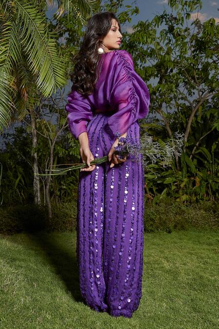 Babita Malkani Purple Organza Sequins, Beads Hand Embroidered Straight Pant Online at Aza Fashions Babita Malkani_Purple Organza Sequins, Beads Hand Embroidered Straight Pant _Online_at_Aza_Fashions