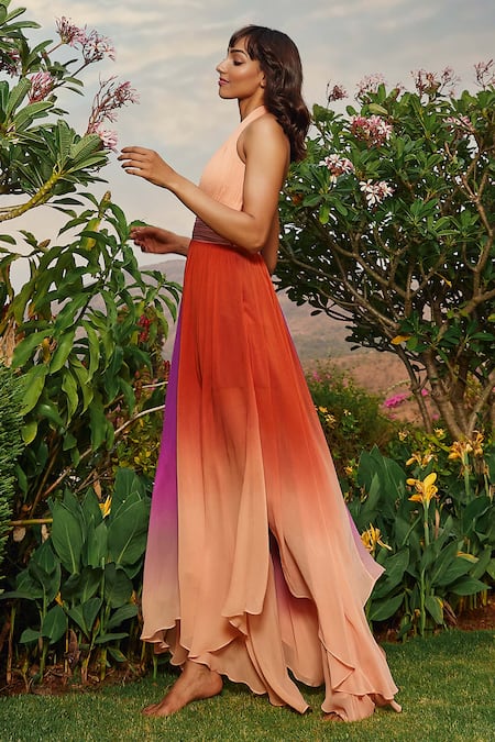 Buy Babita Malkani Red Georgette Halter Neck Ombre Pattern Maxi Dress Online at Aza Fashions Buy_Babita Malkani_Red Georgette Halter Neck Ombre Pattern Maxi Dress _Online_at_Aza_Fashions