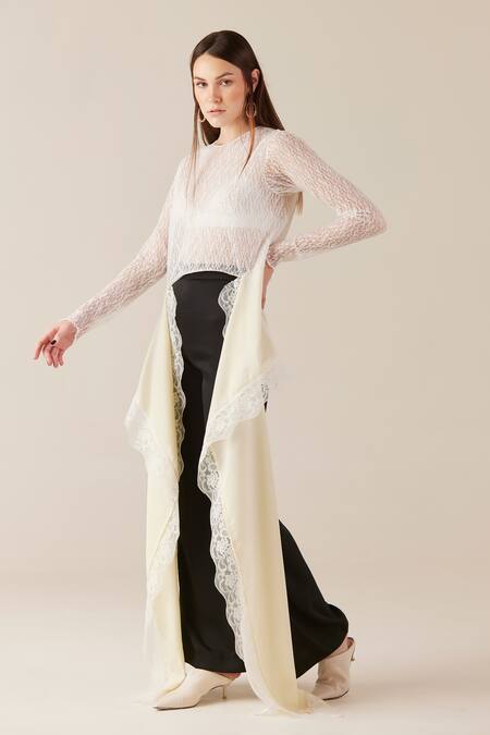 Therealb Cream Viscose Lace Embroidered Floral Round Top Online at Aza Fashions Therealb_Cream Viscose Lace Embroidered Floral Round Top _Online_at_Aza_Fashions