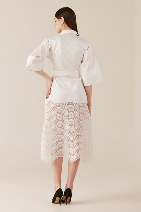 Shop Therealb Cream Viscose Lace Embroidered Floral Collar Midi Dress at Aza Fashions Shop_Therealb_Cream Viscose Lace Embroidered Floral Collar Midi Dress _at_Aza_Fashions