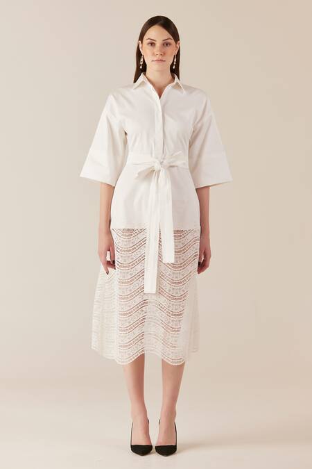 Therealb Cream Viscose Lace Embroidered Floral Collar Midi Dress Online at Aza Fashions Therealb_Cream Viscose Lace Embroidered Floral Collar Midi Dress _Online_at_Aza_Fashions