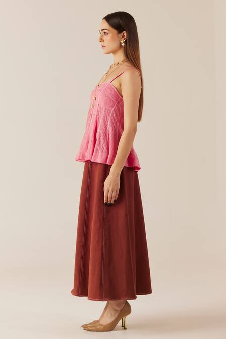 Therealb Pink Viscose Lace Embroidered Floral Sweetheart Top Online at Aza Fashions Therealb_Pink Viscose Lace Embroidered Floral Sweetheart Top _Online_at_Aza_Fashions