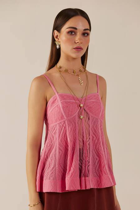 Buy Therealb Pink Viscose Lace Embroidered Floral Sweetheart Top Online at Aza Fashions Buy_Therealb_Pink Viscose Lace Embroidered Floral Sweetheart Top _Online_at_Aza_Fashions