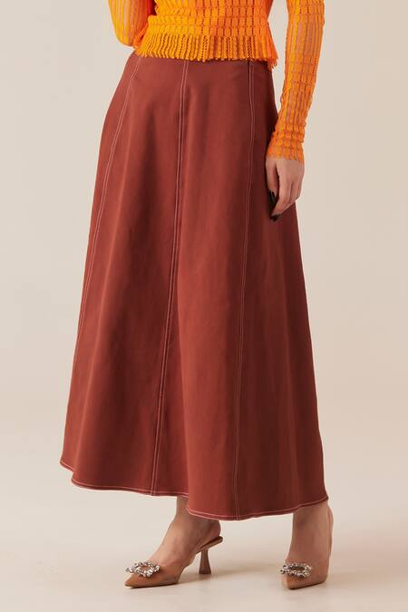 Buy Therealb Brown Denim Solid Skirt Online at Aza Fashions Buy_Therealb_Brown Denim Solid Skirt _Online_at_Aza_Fashions