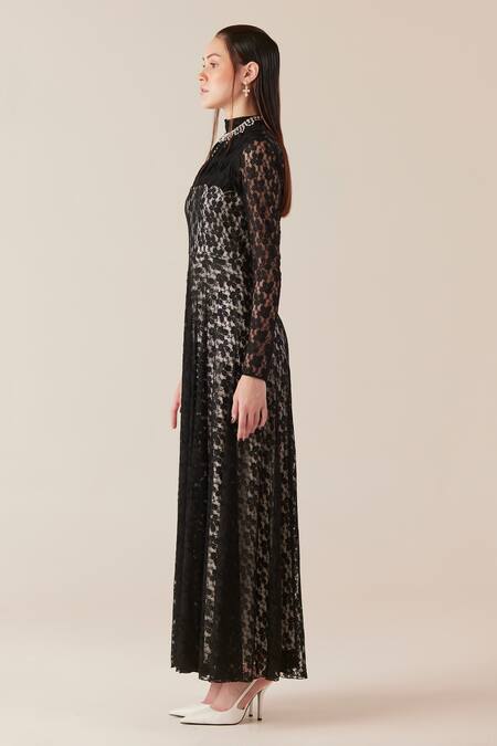 Buy Therealb Black Viscose Lace Embroidered Floral High Collar Work Maxi Dress Online at Aza Fashions Buy_Therealb_Black Viscose Lace Embroidered Floral High Collar Work Maxi Dress _Online_at_Aza_Fashions