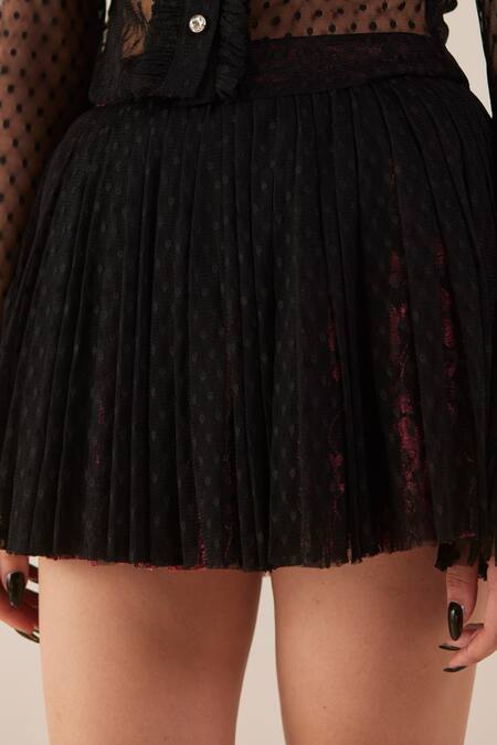 Therealb Black Viscose Lace Embroidered Polka Dots Skirt Online at Aza Fashions Therealb_Black Viscose Lace Embroidered Polka Dots Skirt _Online_at_Aza_Fashions