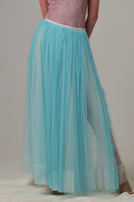 Therealb Pink Viscose Lace Embroidered Chevron High Collar Top And Skirt Set Online at Aza Fashions Therealb_Pink Viscose Lace Embroidered Chevron High Collar Top And Skirt Set _Online_at_Aza_Fashions