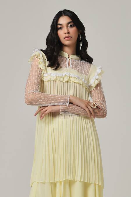 Buy Therealb Yellow Georgette Embroidered Geometric Mandarin Collar Top Online at Aza Fashions Buy_Therealb_Yellow Georgette Embroidered Geometric Mandarin Collar Top _Online_at_Aza_Fashions