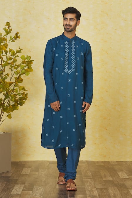 Buy Priyanka Haralalka Blue Silk, Cotton Mirrors, Embroidery Thread Kurta Set Online at Aza Fashions Buy_Priyanka Haralalka_Blue Silk, Cotton Mirrors, Embroidery Thread Kurta Set _Online_at_Aza_Fashions