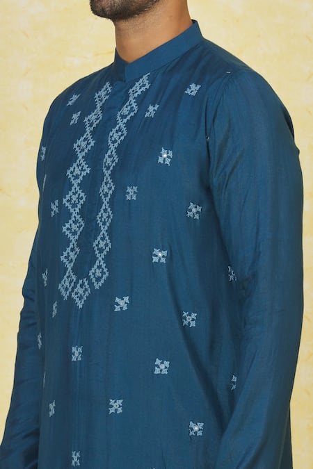 Shop Priyanka Haralalka Blue Silk, Cotton Mirrors, Embroidery Thread Kurta Set Online at Aza Fashions Shop_Priyanka Haralalka_Blue Silk, Cotton Mirrors, Embroidery Thread Kurta Set _Online_at_Aza_Fashions