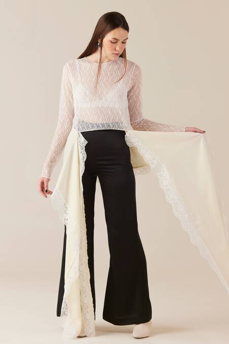 Therealb Cream Top Viscose Lace Embroidered Floral Round And Pant Set Online at Aza Fashions Therealb_Cream Top Viscose Lace Embroidered Floral Round And Pant Set _Online_at_Aza_Fashions