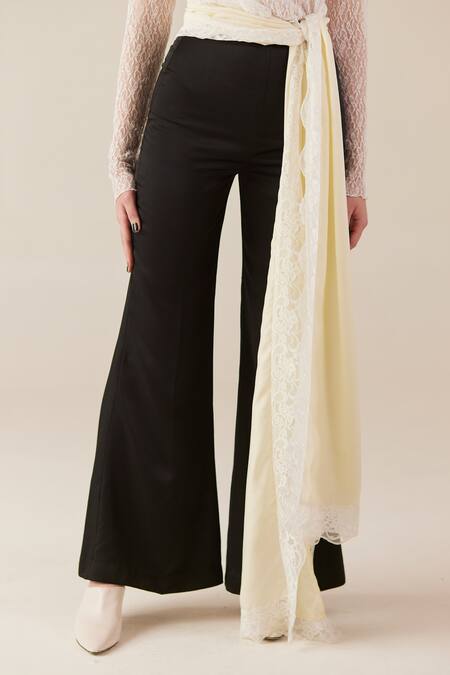 Therealb Cream Top Viscose Lace Embroidered Floral Round And Pant Set at Aza Fashions Therealb_Cream Top Viscose Lace Embroidered Floral Round And Pant Set _at_Aza_Fashions