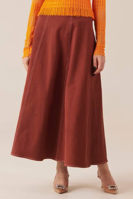 Therealb Orange Top Viscose Lace Embroidered Geometric High Collar And Skirt Set Online at Aza Fashions Therealb_Orange Top Viscose Lace Embroidered Geometric High Collar And Skirt Set _Online_at_Aza_Fashions