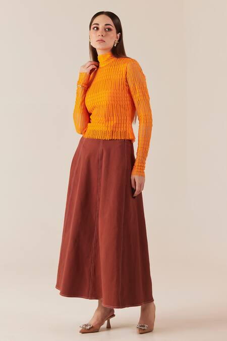 Buy Therealb Orange Top Viscose Lace Embroidered Geometric High Collar And Skirt Set Online at Aza Fashions Buy_Therealb_Orange Top Viscose Lace Embroidered Geometric High Collar And Skirt Set _Online_at_Aza_Fashions