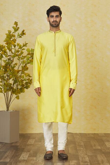 Priyanka Haralalka Yellow Brocade, Silk Sequins Embroidered Bundi Kurta Set Online at Aza Fashions Priyanka Haralalka_Yellow Brocade, Silk Sequins Embroidered Bundi Kurta Set _Online_at_Aza_Fashions