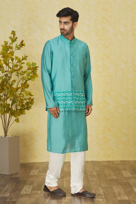 Shop Priyanka Haralalka Blue Cotton, Kota Doria, Silk Embroidery, Beads Aqua Bundi Kurta Set Online at Aza Fashions Shop_Priyanka Haralalka_Blue Cotton, Kota Doria, Silk Embroidery, Beads Aqua Bundi Kurta Set _Online_at_Aza_Fashions