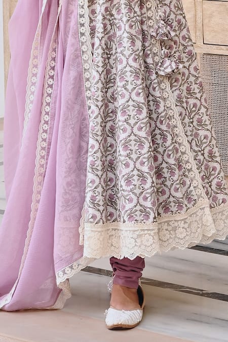 Buy Karaj Jaipur Purple Cotton, Kota Doria Lace, Embroidery Floral Vine Angrakha Anarkali Set Online at Aza Fashions Buy_Karaj Jaipur_Purple Cotton, Kota Doria Lace, Embroidery Floral Vine Angrakha Anarkali Set_Online_at_Aza_Fashions
