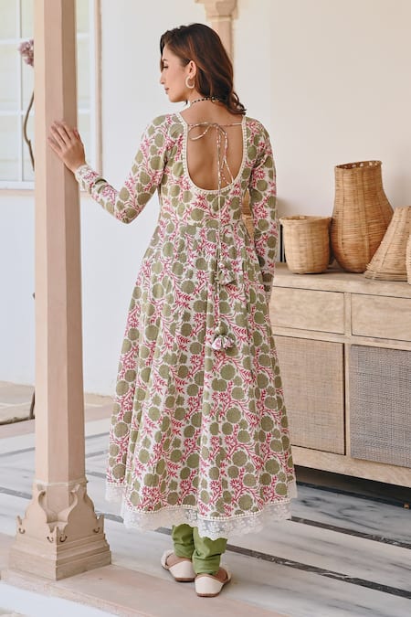 Karaj Jaipur Floral Jaal Print Anarkali Set 