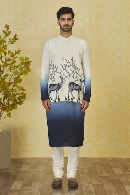 Buy Priyanka Haralalka Off White , Satin Embroidery Deer Bundi Kurta Set Online at Aza Fashions Buy_Priyanka Haralalka_Off White , Satin Embroidery Deer Bundi Kurta Set _Online_at_Aza_Fashions