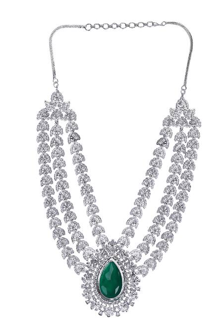 Buy_Auraa Trends_Gold Plated Diamonds, Stones Polki Embellished Necklace And Earring Set 