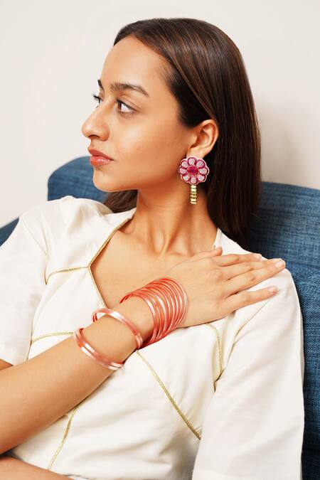 Moirra_Magenta Zari Gul Floret Earrings _Online_at_Aza_Fashions