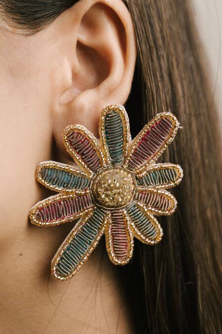 Moirra_Multi Color Beads Madhavi Floweret Studs _Online_at_Aza_Fashions