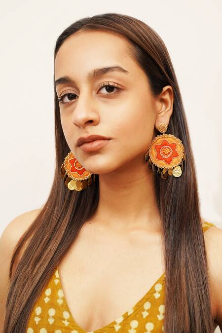 Buy_Moirra_Orange Sequins Khushi Starlet Fleur Danglers _Online_at_Aza_Fashions