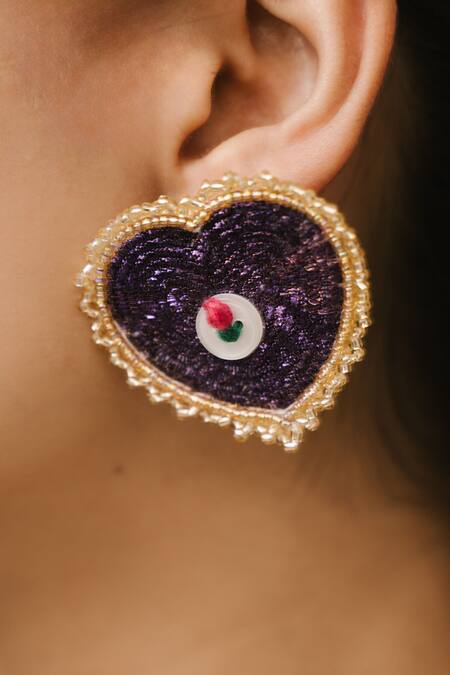 Moirra_Purple Diamonds, Embroidery Dil Se Celeste Bloom Studs _Online_at_Aza_Fashions