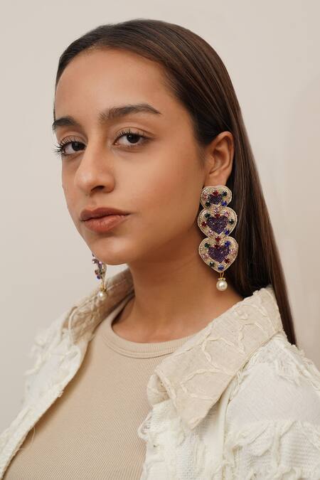 Moirra_Multi Color Zari, Stones Dil Vil Danglers _Online_at_Aza_Fashions