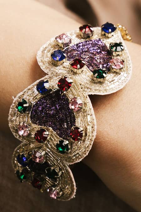 Moirra_Purple Zari, Stones Dil Vil Embellished Bracelet _Online_at_Aza_Fashions