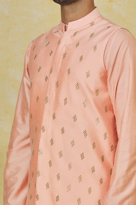 Shop Priyanka Haralalka Pink Silk Sequins Embroidered Bundi Kurta Set Online at Aza Fashions Shop_Priyanka Haralalka_Pink Silk Sequins Embroidered Bundi Kurta Set _Online_at_Aza_Fashions