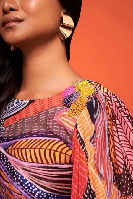 Shop_Neetiandmudita_Multi Color Crepe Silk Abstract Round Asymmetric Pattern Dress _Online_at_Aza_Fashions