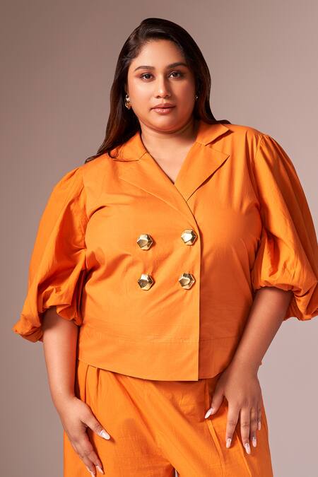 Buy Neetiandmudita Orange Cotton Solid Notched Lapel Bolero Top And Pant Set Online at Aza Fashions Buy_Neetiandmudita_Orange Cotton Solid Notched Lapel Bolero Top And Pant Set _Online_at_Aza_Fashions