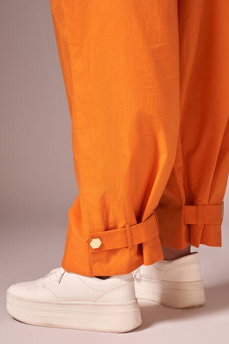 Shop Neetiandmudita Orange Cotton Solid Notched Lapel Bolero Top And Pant Set Online at Aza Fashions Shop_Neetiandmudita_Orange Cotton Solid Notched Lapel Bolero Top And Pant Set _Online_at_Aza_Fashions