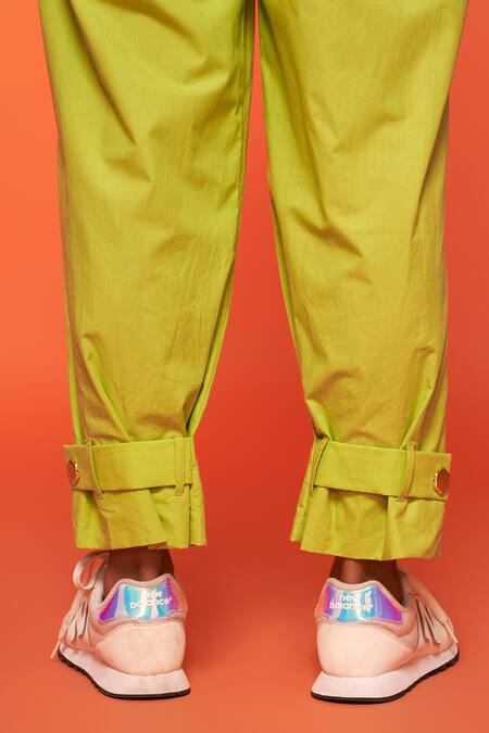 Shop_Neetiandmudita_Green Cotton Solid Notched Lapel Lime Bolero Top And Pant Set _Online_at_Aza_Fashions