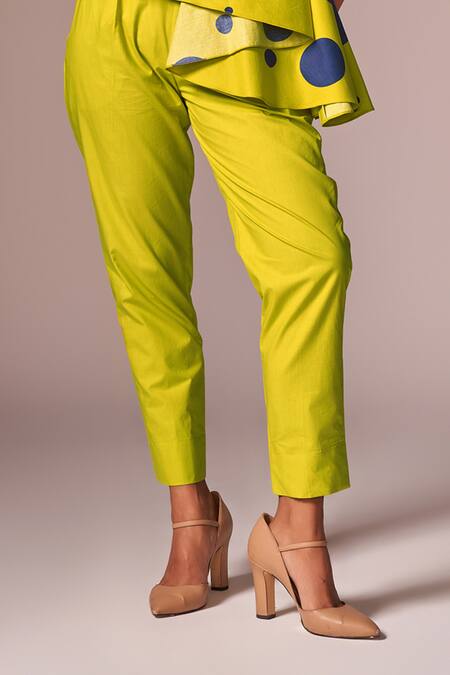 Buy Neetiandmudita Cotton Polka Dots Tie-up V Neck Lime Asymmetric Peplum Set Online at Aza Fashions Buy_Neetiandmudita_Cotton Polka Dots Tie-up V Neck Lime Asymmetric Peplum Set _Online_at_Aza_Fashions