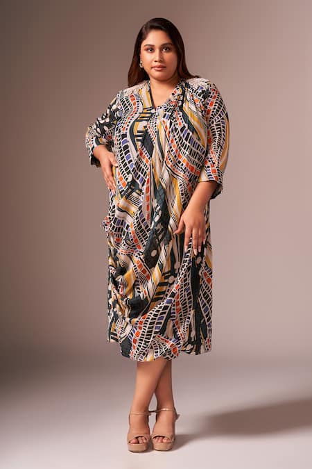 neetiandmudita Abstract Pattern Cowl Dress 