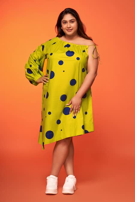 neetiandmudita Polka Dot Print Asymmetric Dress 