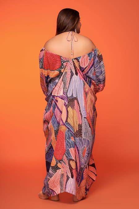 Shop Neetiandmudita Multi Color Crepe Silk Printed Abstract Wave Halter Neck Asymmetric Dress at Aza Fashions Shop_Neetiandmudita_Multi Color Crepe Silk Printed Abstract Wave Halter Neck Asymmetric Dress _at_Aza_Fashions