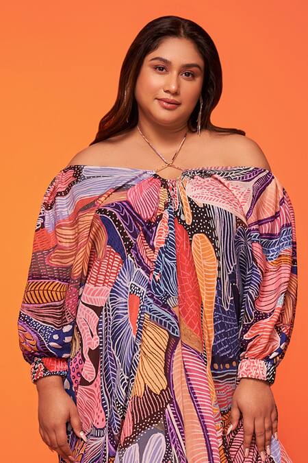 Neetiandmudita Multi Color Crepe Silk Printed Abstract Wave Halter Neck Asymmetric Dress Online at Aza Fashions Neetiandmudita_Multi Color Crepe Silk Printed Abstract Wave Halter Neck Asymmetric Dress _Online_at_Aza_Fashions