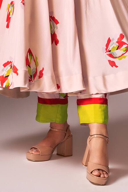 Shop_Neetiandmudita_Pink Silk, Crepe Embroidery Round Neck Floral Print Tunic With Pant _Online_at_Aza_Fashions