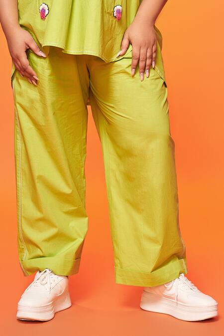 Buy Neetiandmudita Green Cotton Embellished Applique Mandarin Collar Pattern Top With Pant Online at Aza Fashions Buy_Neetiandmudita_Green Cotton Embellished Applique Mandarin Collar Pattern Top With Pant _Online_at_Aza_Fashions