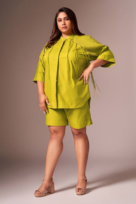 Buy Neetiandmudita Green Cotton Embellished Sequin Mandarin Collar Placement Shirt With Shorts Online at Aza Fashions Buy_Neetiandmudita_Green Cotton Embellished Sequin Mandarin Collar Placement Shirt With Shorts _Online_at_Aza_Fashions