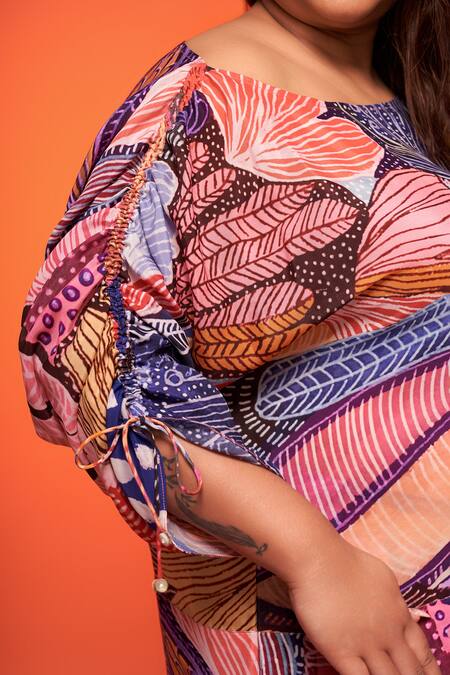 Neetiandmudita Multi Color Crepe Silk Print Abstract Floral Boat Neck Top With Pant at Aza Fashions Neetiandmudita_Multi Color Crepe Silk Print Abstract Floral Boat Neck Top With Pant _at_Aza_Fashions