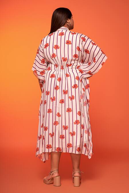 Shop_Neetiandmudita_Pink Crepe Silk Print Floral Lapel Collar Bud Dress _at_Aza_Fashions