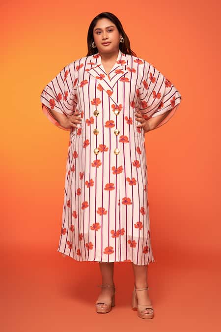 Neetiandmudita_Pink Crepe Silk Print Floral Lapel Collar Bud Dress _Online_at_Aza_Fashions