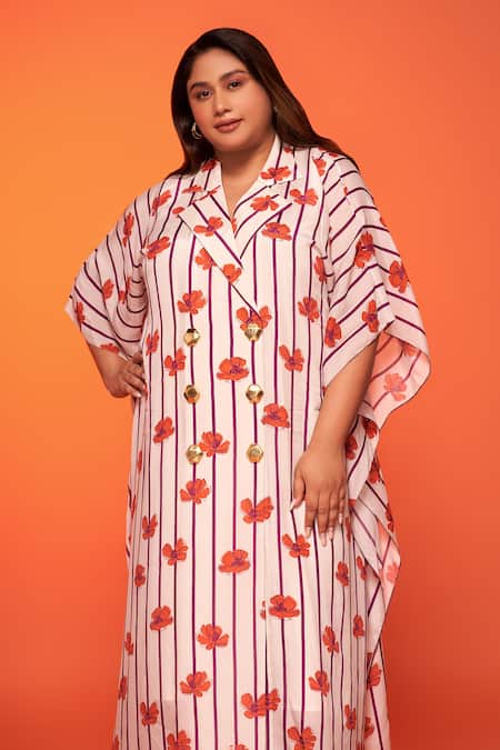 Shop_Neetiandmudita_Pink Crepe Silk Print Floral Lapel Collar Bud Dress _Online_at_Aza_Fashions